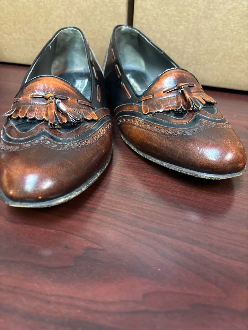 Andre Bellini Brown Men’s Leather Dress Shoes Loafers US 10.5 Slip-Ons ITALY